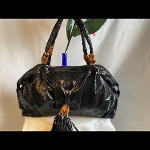 Imitation croc embossed black duffel bag weekend bag